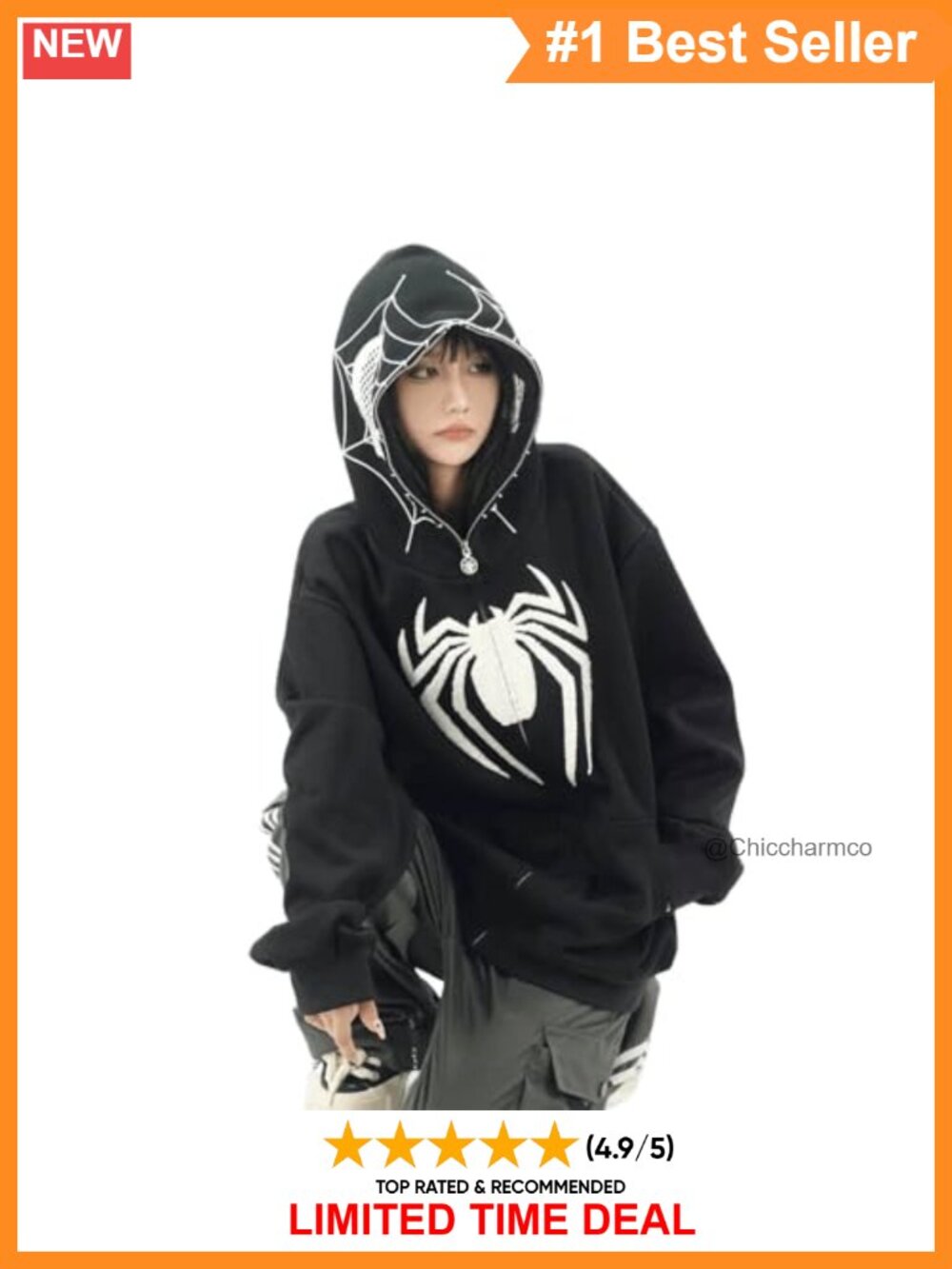 Y2K Spider Web Graphic Full Zip Hoodie Oversized Polyester Kawaii Goth Punk